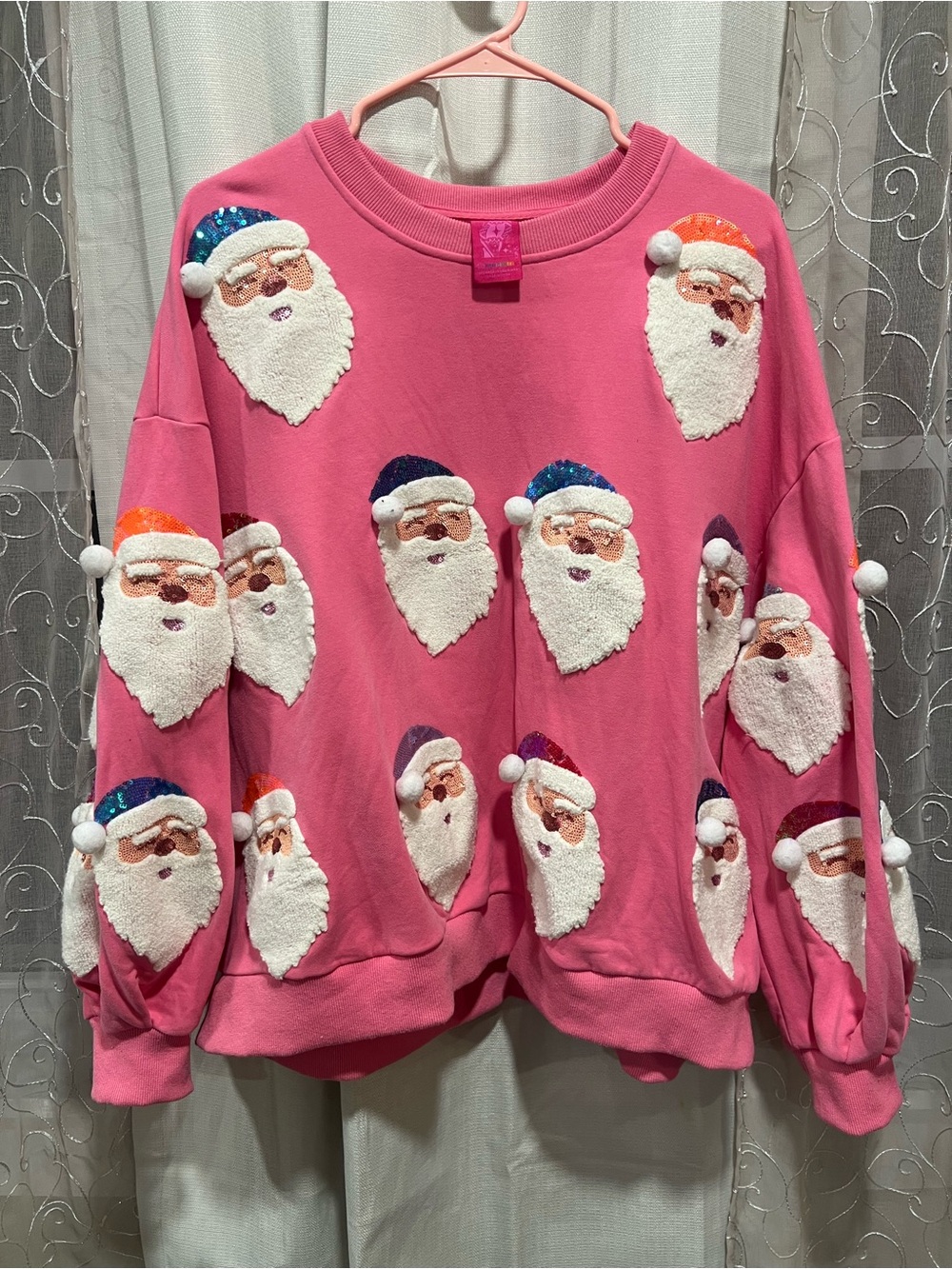 QUEEN OF SPARKLES Pink Santa Appliqué Crewneck Sweatshirt
